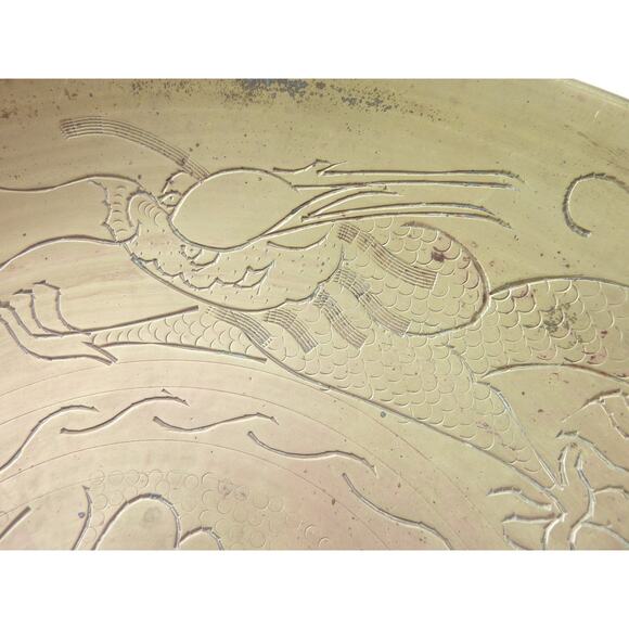 Vintage Chinese Brass Dragon Engraved Large Bowl Year of the Dragon - Picture 3 of 7